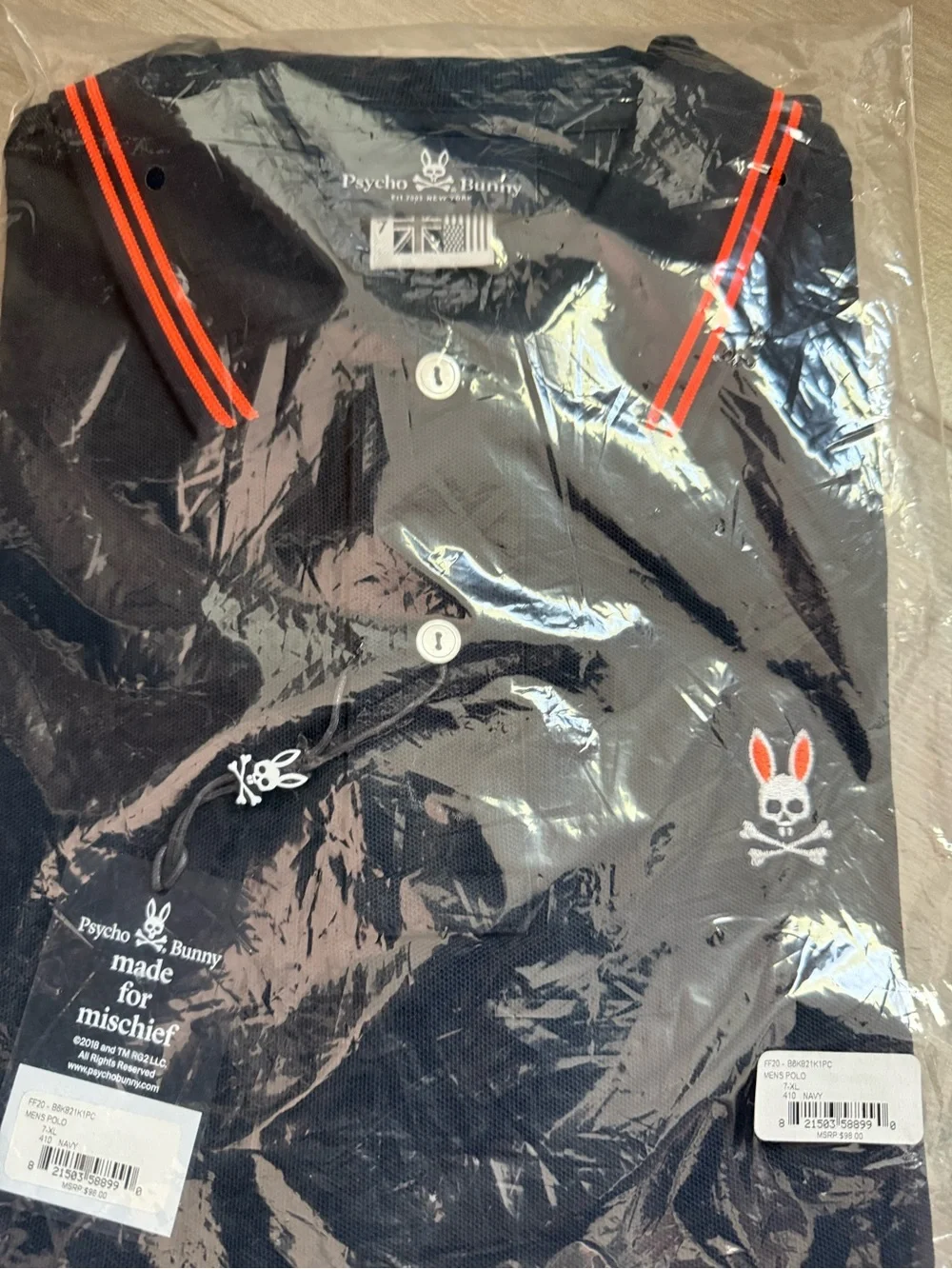BRAND NEW… in bag…Psycho Bunny Navy Polo with Orange Trim - Picture 3 of 3